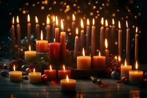 an charming scene with candles lighting a solstice celebration, symbolizing the return of light. Creative resource, AI Generated photo