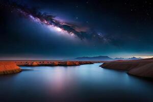 un tomar apagado planta tomar apagado primavera debajo el estrellado noche cielo, haciendo un calma y confuso escena. ai generado foto