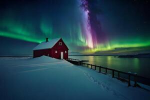Organize an observatory with telescopes pointed at the night sky, capturing the charm of the Northern Lights. photo