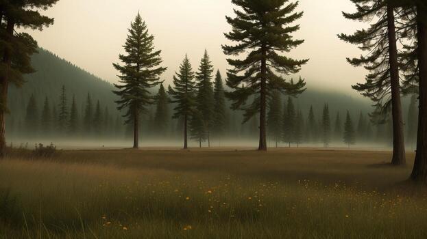 Tall trees internal parts the timberland inner parts the mountains secured with obscurity. photo