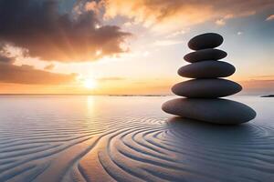 A placid Zen garden with carefully placed Rock , backbone form , and a peaceful urine feature. Creative resource, photo