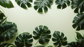 de cerca naturaleza ver de tropical verde monstera hoja base. nivel poner, avanzado Fundación estándar concepto. ai generado foto