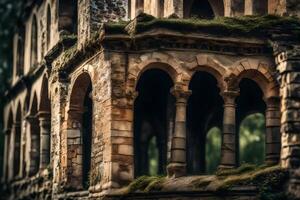 An old and worn-out historical place that is starting to disappear, a close-up picture showing problems with maintaining it and the importance of safeguarding our cultural heritage. photo