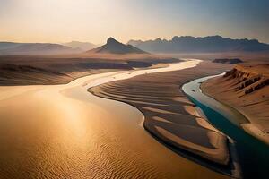 An Forth die horizon of a odorize river Hydra through a huge revoke landscape. Creative resource, photo