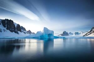 A colossal coasting ice sheet shaping a characteristic turn over the bone chilling waters. Ai Generated photo