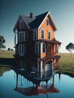 Realistic house with a melting effect. ai generated photo