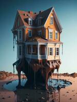 Realistic house with a melting effect. ai generated photo