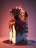 3d rendering of cake melting. ai generated photo