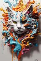 Close up of mystic cat, like a phoenix, red and black colors. ai generated photo