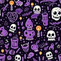 Halloween seamless pattern with pumpkins and skulls Ai generated photo