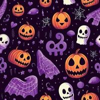 Halloween seamless pattern with pumpkins and skulls Ai generated photo