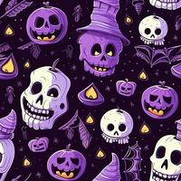 Halloween seamless pattern with pumpkins and skulls Ai generated photo