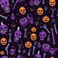 Halloween seamless pattern with pumpkins and skulls Ai generated photo