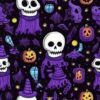 Halloween seamless pattern with pumpkins and skulls Ai generated photo