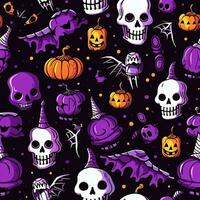 Halloween seamless pattern with pumpkins and skulls Ai generated photo