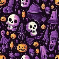 Halloween seamless pattern with pumpkins and skulls Ai generated photo