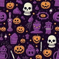 Halloween seamless pattern with pumpkins and skulls Ai generated photo