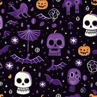 Halloween seamless pattern with pumpkins and skulls Ai generated photo