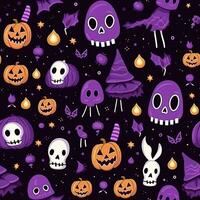 Halloween seamless pattern with pumpkins and skulls Ai generated photo