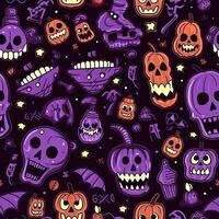 Halloween seamless pattern with pumpkins and skulls Ai generated photo