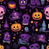 Halloween seamless pattern with pumpkins and skulls Ai generated photo