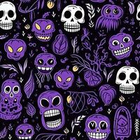 Halloween seamless pattern with pumpkins and skulls Ai generated photo