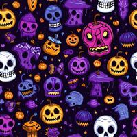 Halloween seamless pattern with pumpkins and skulls Ai generated photo