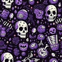 Halloween seamless pattern with pumpkins and skulls Ai generated photo