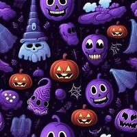 Halloween seamless pattern with pumpkins and skulls Ai generated photo