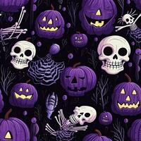 Halloween seamless pattern with pumpkins and skulls Ai generated photo