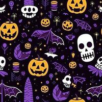 Halloween seamless pattern with pumpkins and skulls Ai generated photo