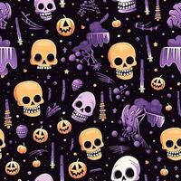 Halloween seamless pattern with pumpkins and skulls Ai generated photo