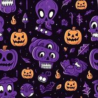 Halloween seamless pattern with pumpkins and skulls Ai generated photo