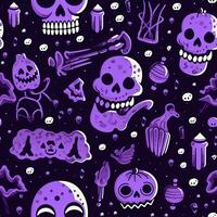Halloween seamless pattern with pumpkins and skulls Ai generated photo