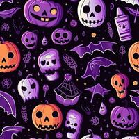 Halloween seamless pattern with pumpkins and skulls Ai generated photo