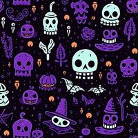 Halloween seamless pattern with pumpkins and skulls Ai generated photo