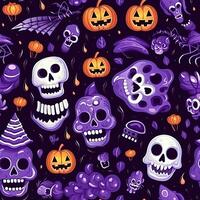 Halloween seamless pattern with pumpkins and skulls Ai generated photo