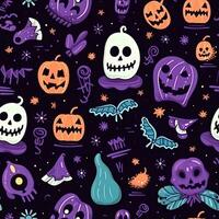 Halloween seamless pattern with pumpkins and skulls Ai generated photo