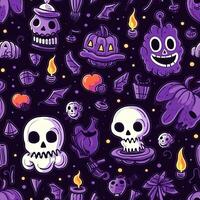 Halloween seamless pattern with pumpkins and skulls Ai generated photo