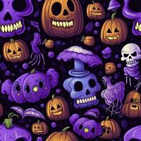 Halloween seamless pattern with pumpkins and skulls Ai generated photo