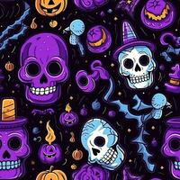 Halloween seamless pattern with pumpkins and skulls Ai generated photo