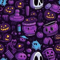 Halloween seamless pattern with pumpkins and skulls Ai generated photo