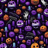 Halloween seamless pattern with pumpkins and skulls Ai generated photo