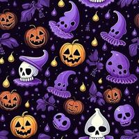 Halloween seamless pattern with pumpkins and skulls Ai generated photo