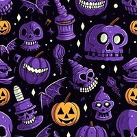 Halloween seamless pattern with pumpkins and skulls Ai generated photo