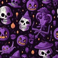 Halloween seamless pattern with pumpkins and skulls Ai generated photo