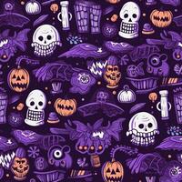 Halloween seamless pattern with pumpkins and skulls Ai generated photo