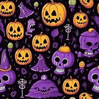 Halloween seamless pattern with pumpkins and skulls Ai generated photo