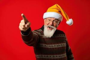 Portrait of Santa Claus showing thumbs up, isolated on red background Ai generated photo