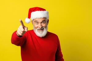 Portrait of Santa Claus showing thumbs up, isolated on yellow background Ai generated photo